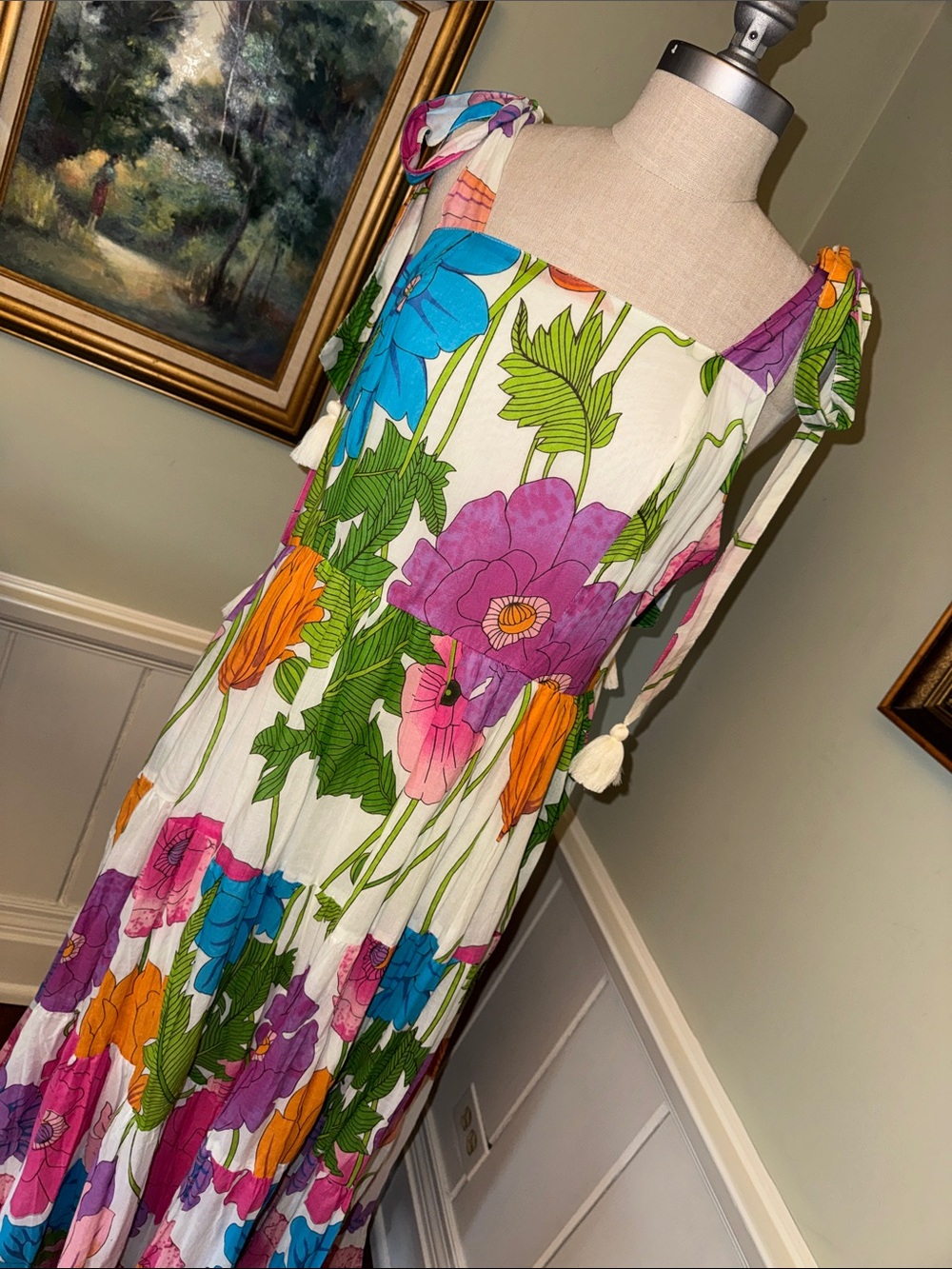NEW Mille Resort & Travel Floral Tie-Shoulder Maxi Dress XL Daphine Sedgwick